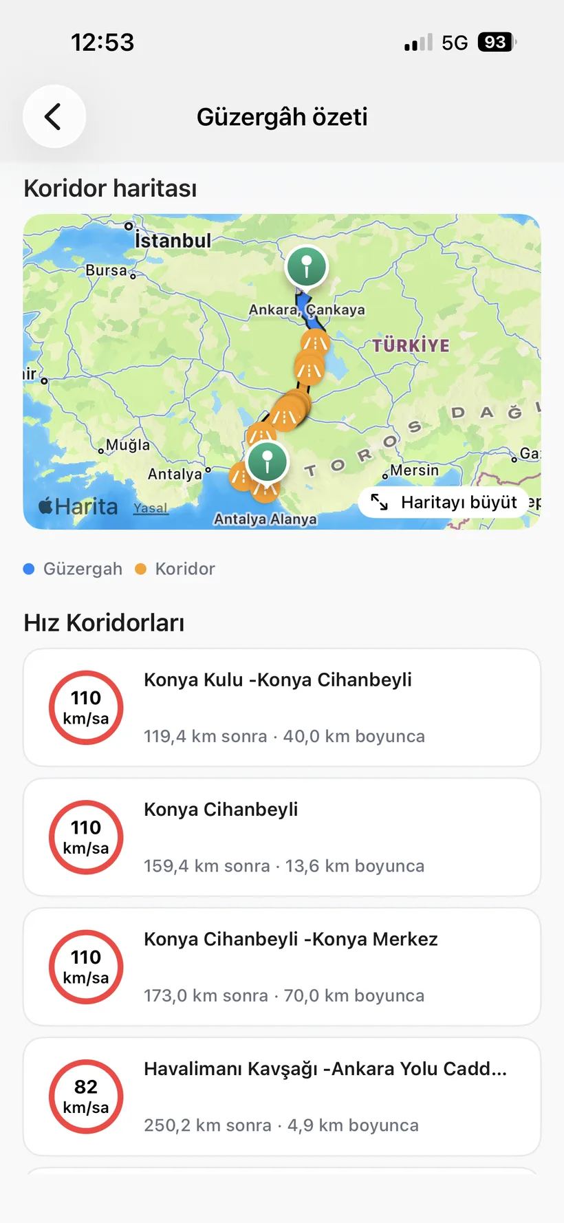YolRadar akıllı hız koridoru haritası